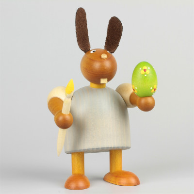 Hase mit Pinsel und Ei, grau, 11 cm