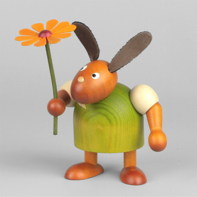 Hase mit Blume, grün, 11 cm