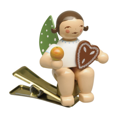 Engel mit Lebkuchen und Apfel auf Klemme