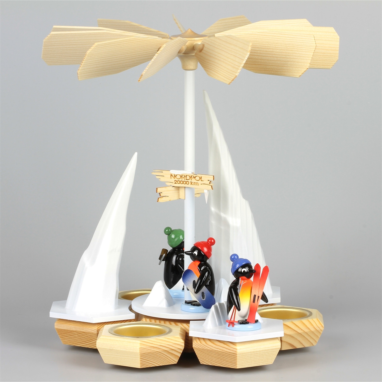 Teelichtpyramide Pinguine Wintersportler