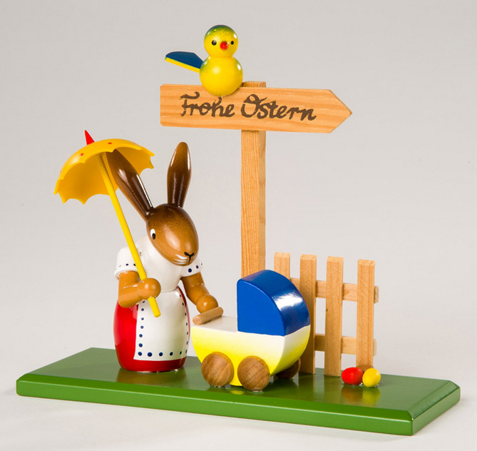 Hase Mit Kinderwagen ♦ Hasen ♦ Osterhasen ♦ Ostern Erzgebirgskunst Drechsel 